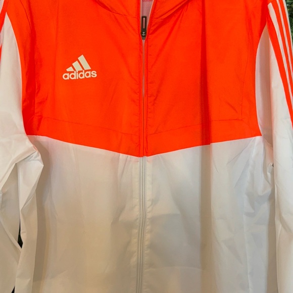 adidas Bright Orange and White Hooded Track Jacket - Picture 3 of 5